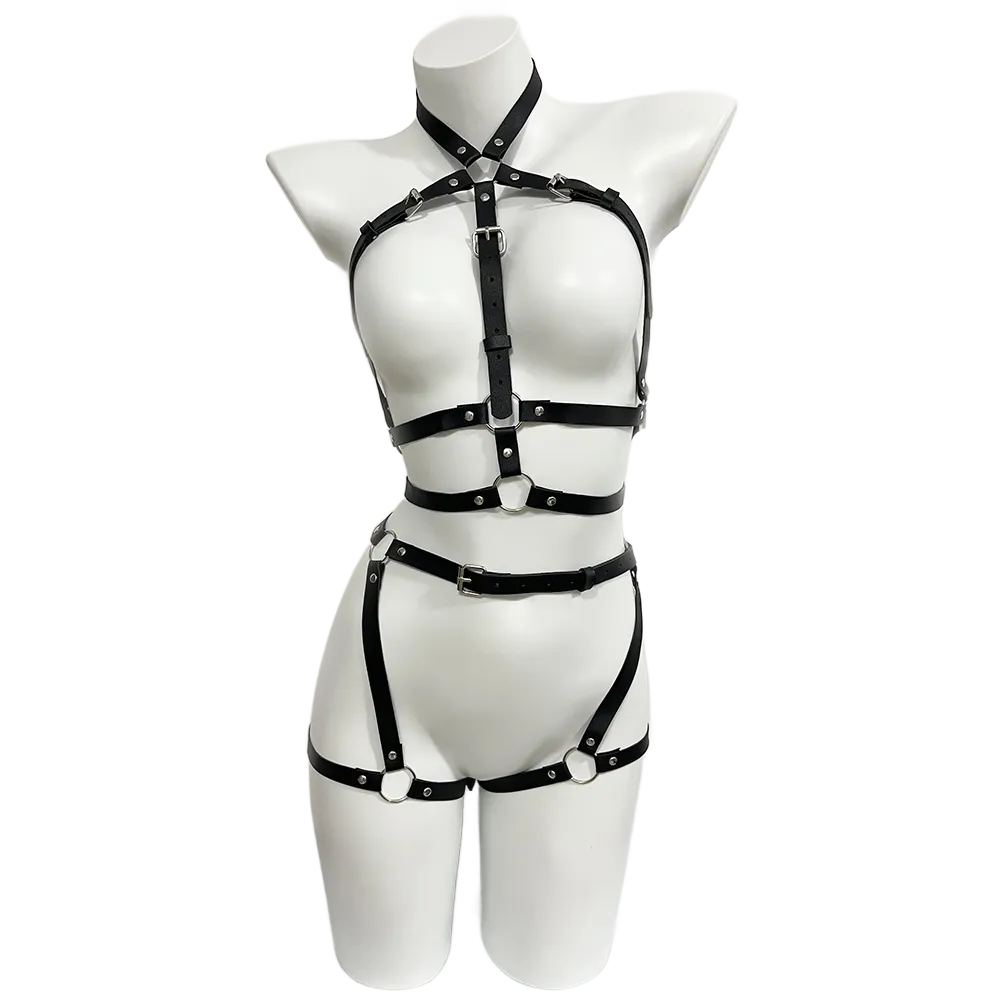 Garter Belt Set - Szelki damskie ze skóry PU, seksowne