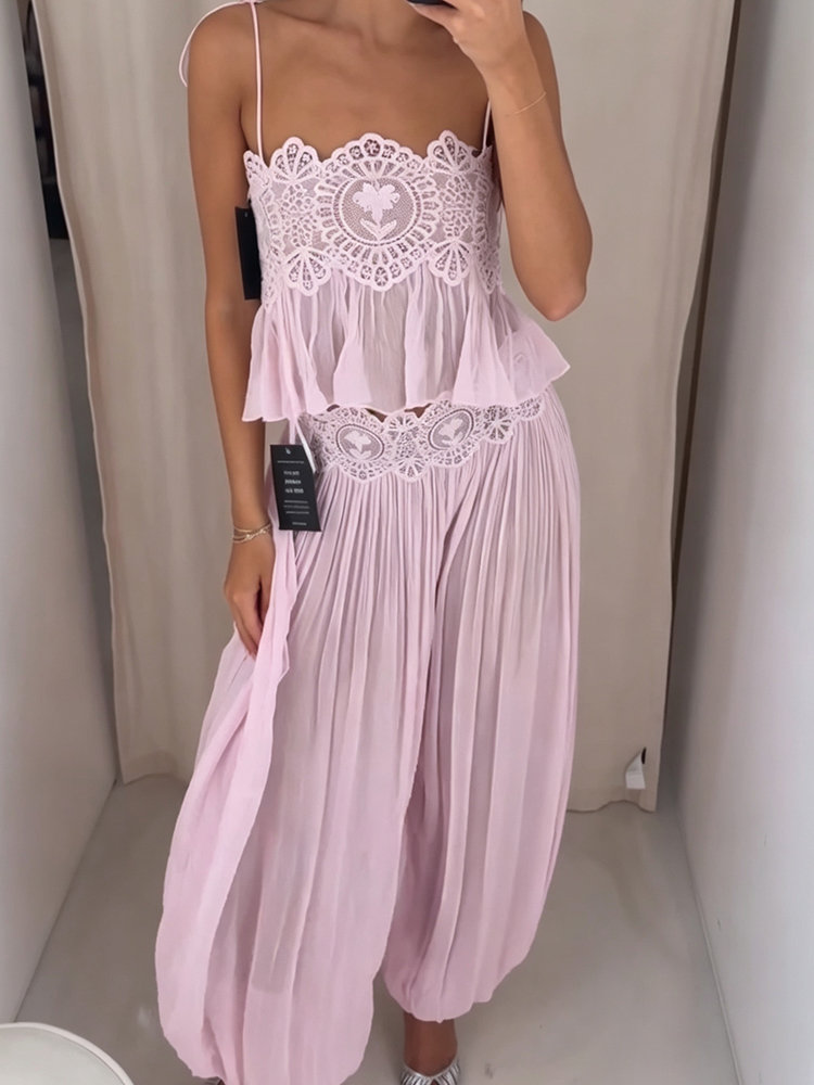 Strapless Bra Backless - Koronkowe ażurowe damskie letnie komplety spodni,
