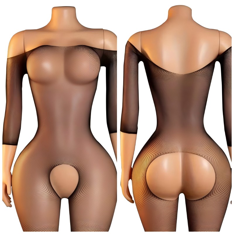 Bodystocking Fishnet - Seksowne rajstopy bez kroku damskie, wysokie