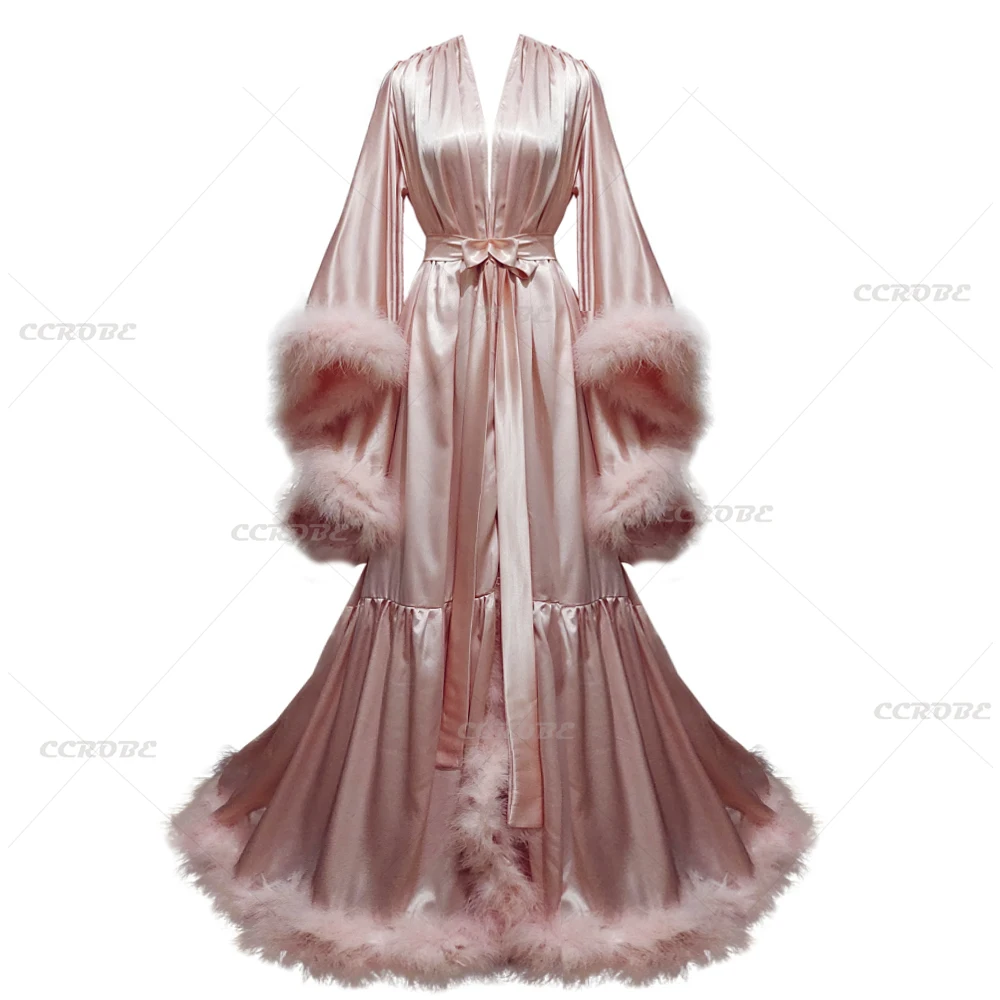 Robe Silk Women - Szlafrok dla kobiet rozszerzone rękawy piórka
