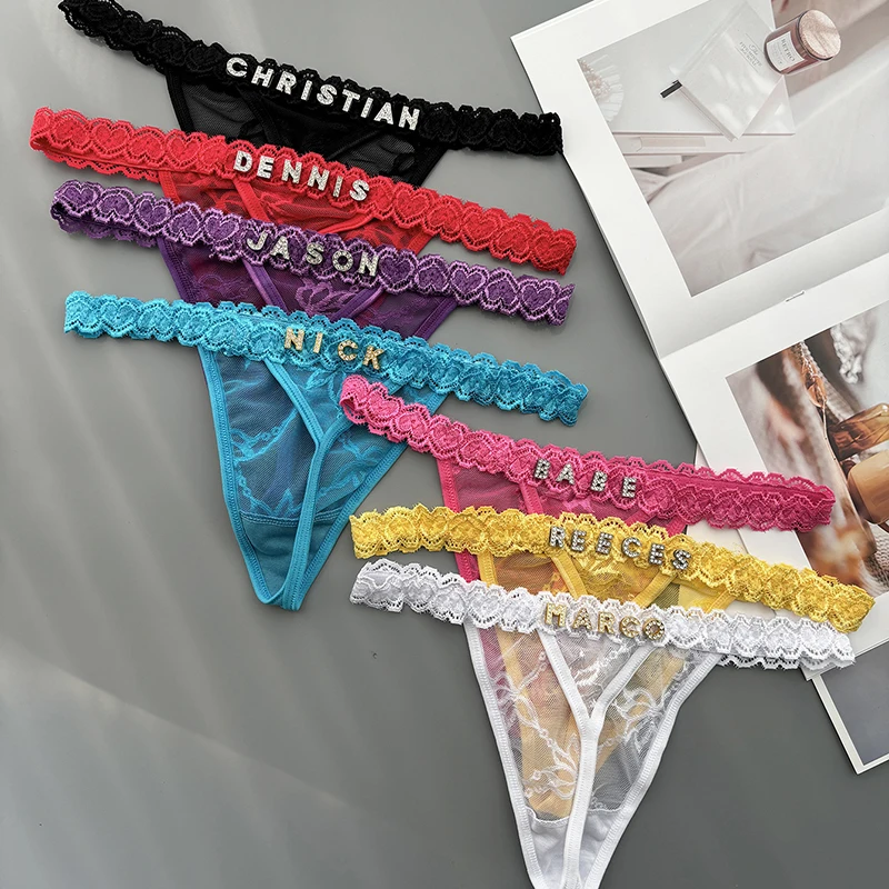 Thong Bikini Women - Osobowość niestandardowe stringi nazwa kryształowa litera