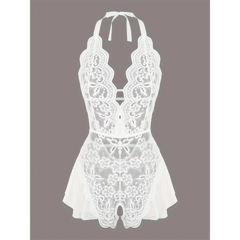 Lace Teddy Lingerie - Urocze koronkowe body z siateczki, z