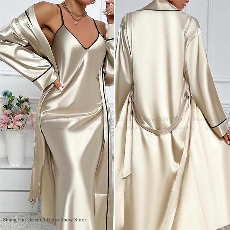 Robe Silk Women - Seksowny Długi Komplet Szlafrok i Koszula