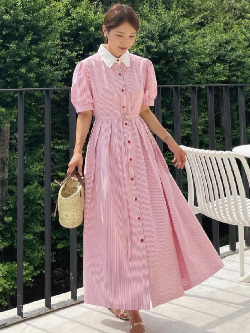 Corset Waist Cinch - Elegancka sukienka retro w paski, podkreślająca