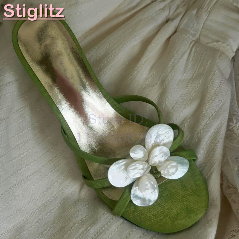 Slip Dress Satin - Białe Kwiatowe Szpilki Klapki Satynowe Zielone