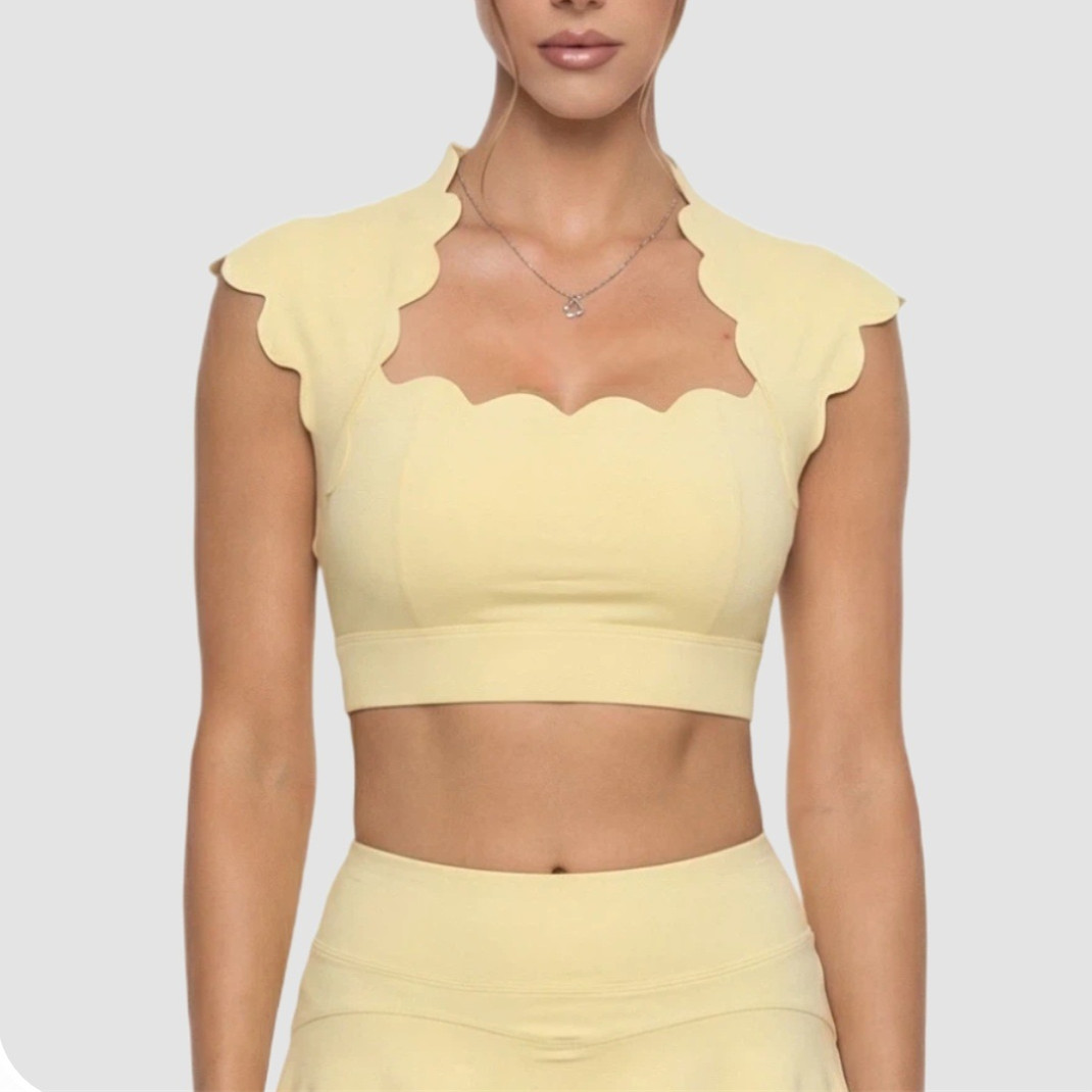 Sports Bra High Impact - Damska sportowa kamizelka z falbankami, biustonosz