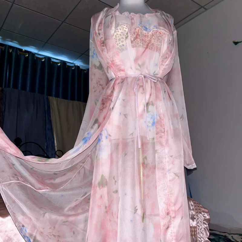 Różowy Jedwabny Drukowany Prze – Robe Silk Women recenzja i cena