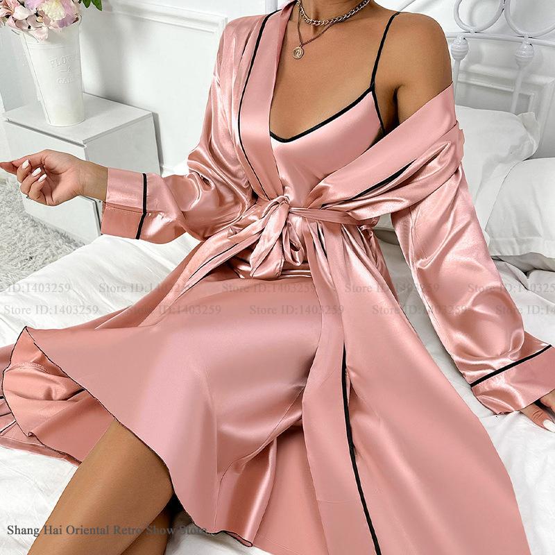 Seksowny Długi Komplet Szlafro – Robe Silk Women recenzja i cena