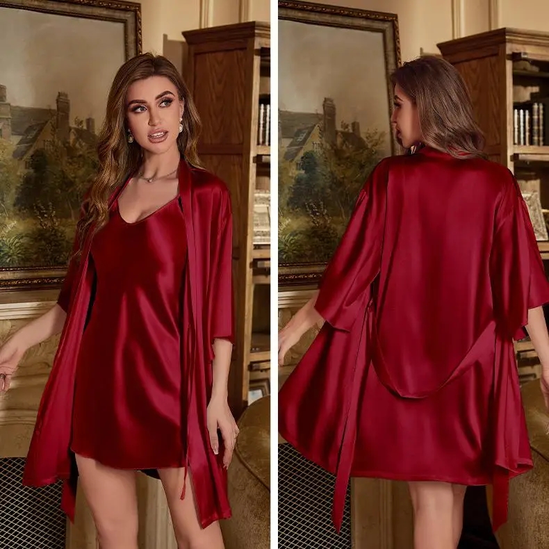 2PC szlafrok damski Rayon szla – Robe Silk Women recenzja i cena